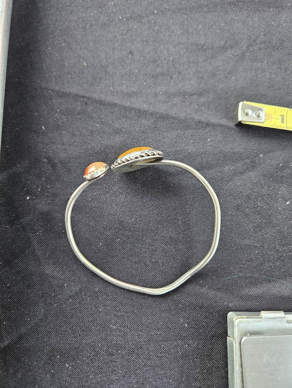 Handmade Silver Cuff Bracelet with Amber-Colored Stones